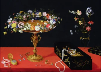 Et stilleben av en Tazza med blomster